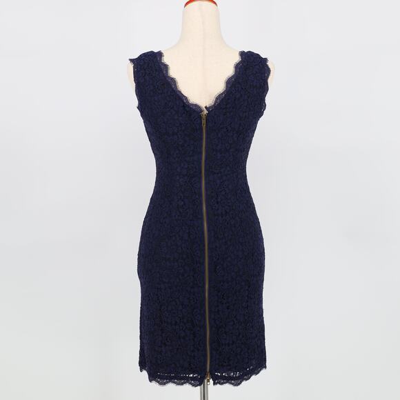 Adrianna Papell Women Navy Laced Sleeveless Shift Cocktail Mini Dress Size US 2 - Picture 4 of 5